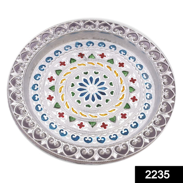 Silver plated pooja thali with a subtle design, enhancing your festive rituals.