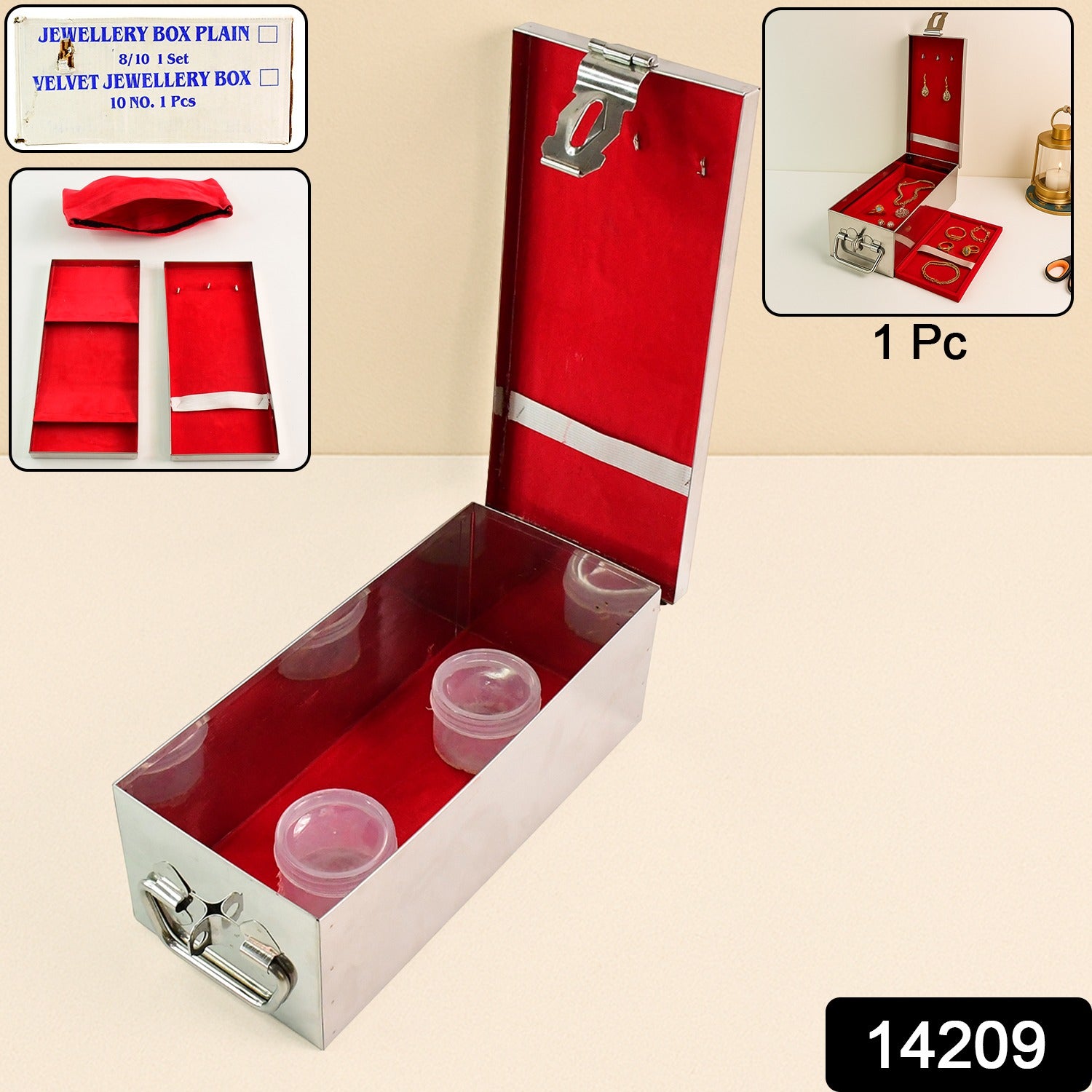 Jewellery Storage Box – Stainless Steel with Velvet & Lock Secondary image