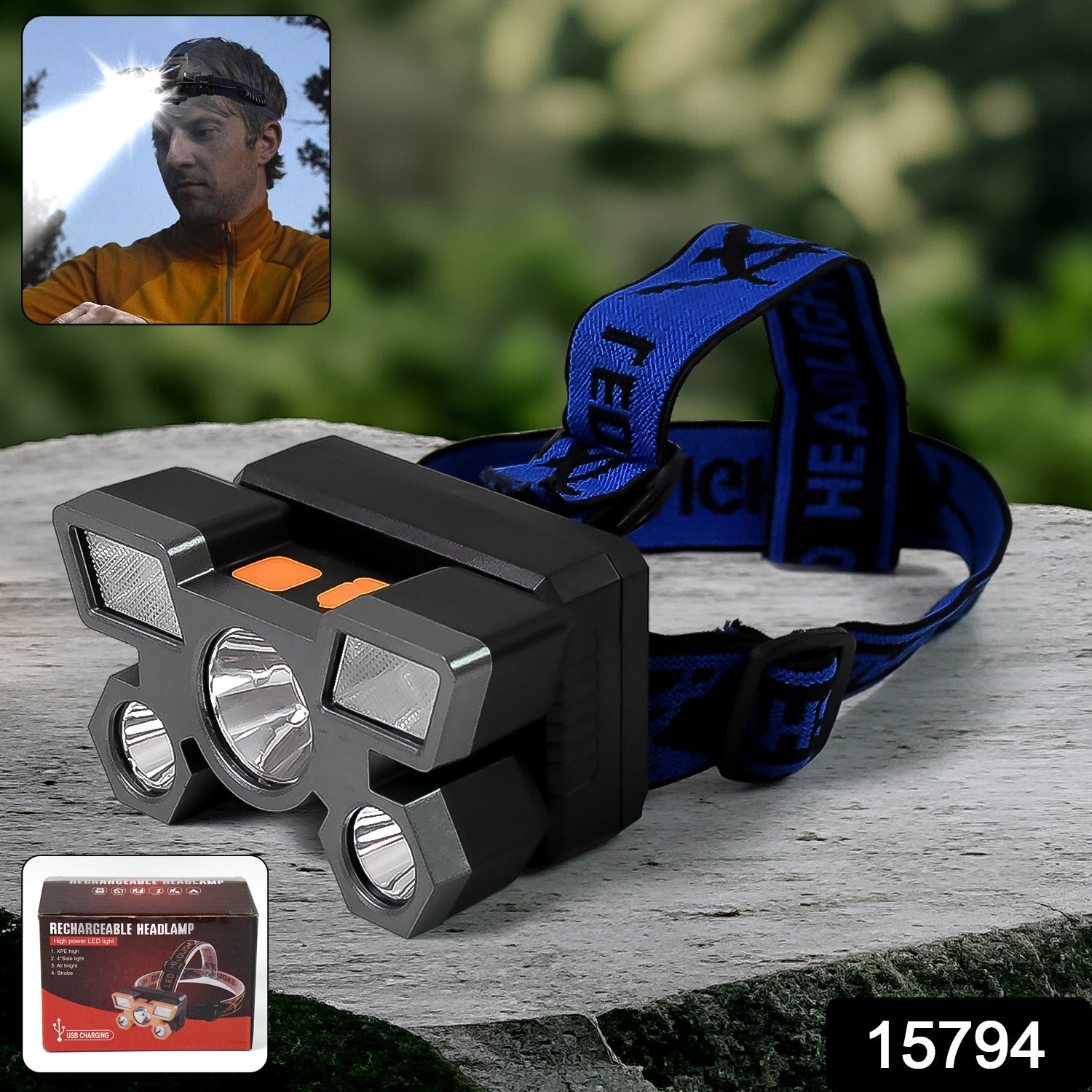 USB Rechargeable Headlamp – 5 LED Outdoor Light | Indo Glow Secondary image