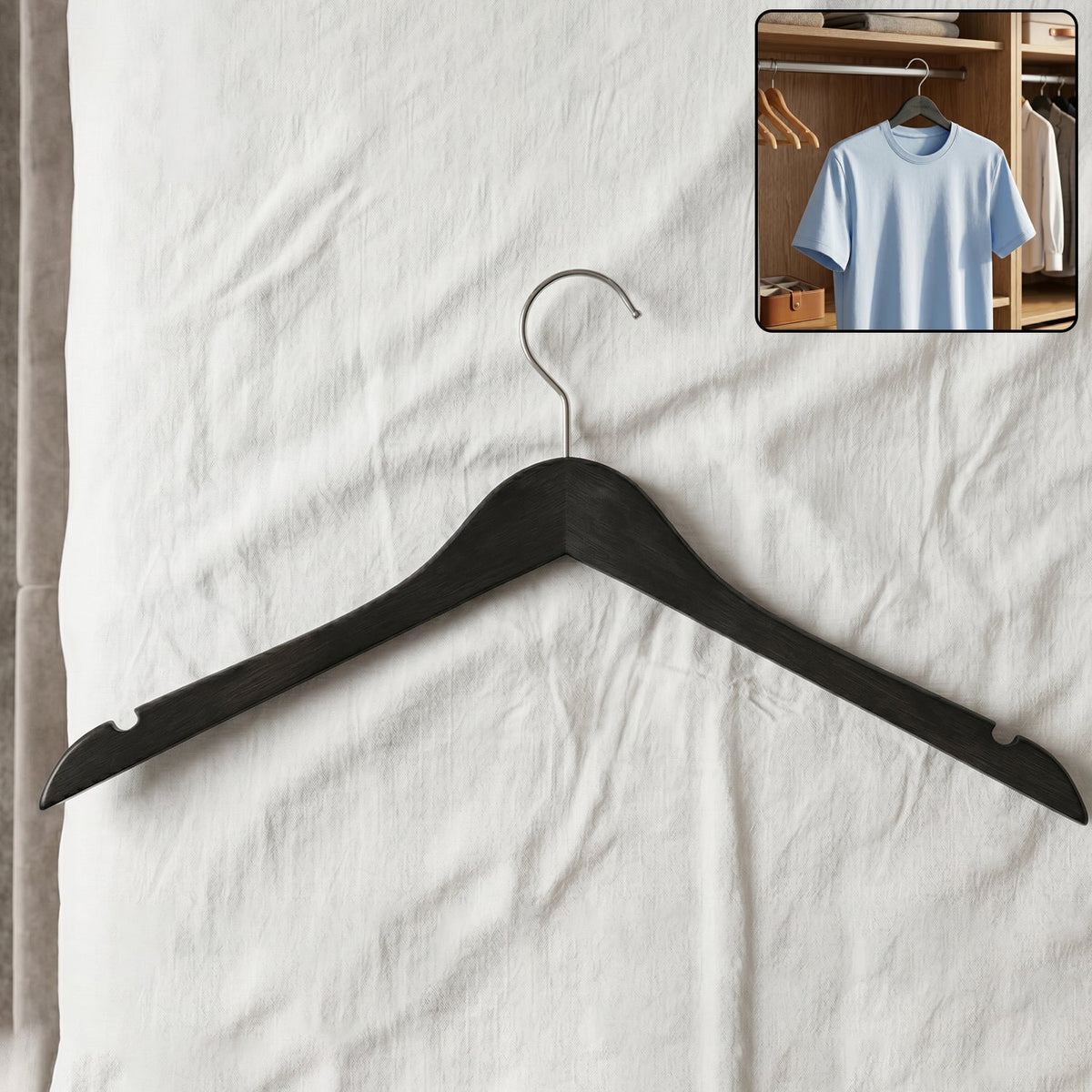 Premium cloth hanger with metal hook, supports shirts and coats Main image