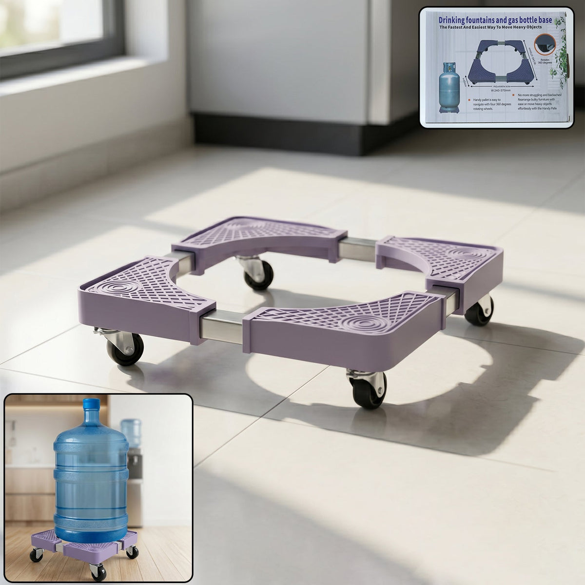 Adjustable washing machine stand with wheels showing mobility feature Main image