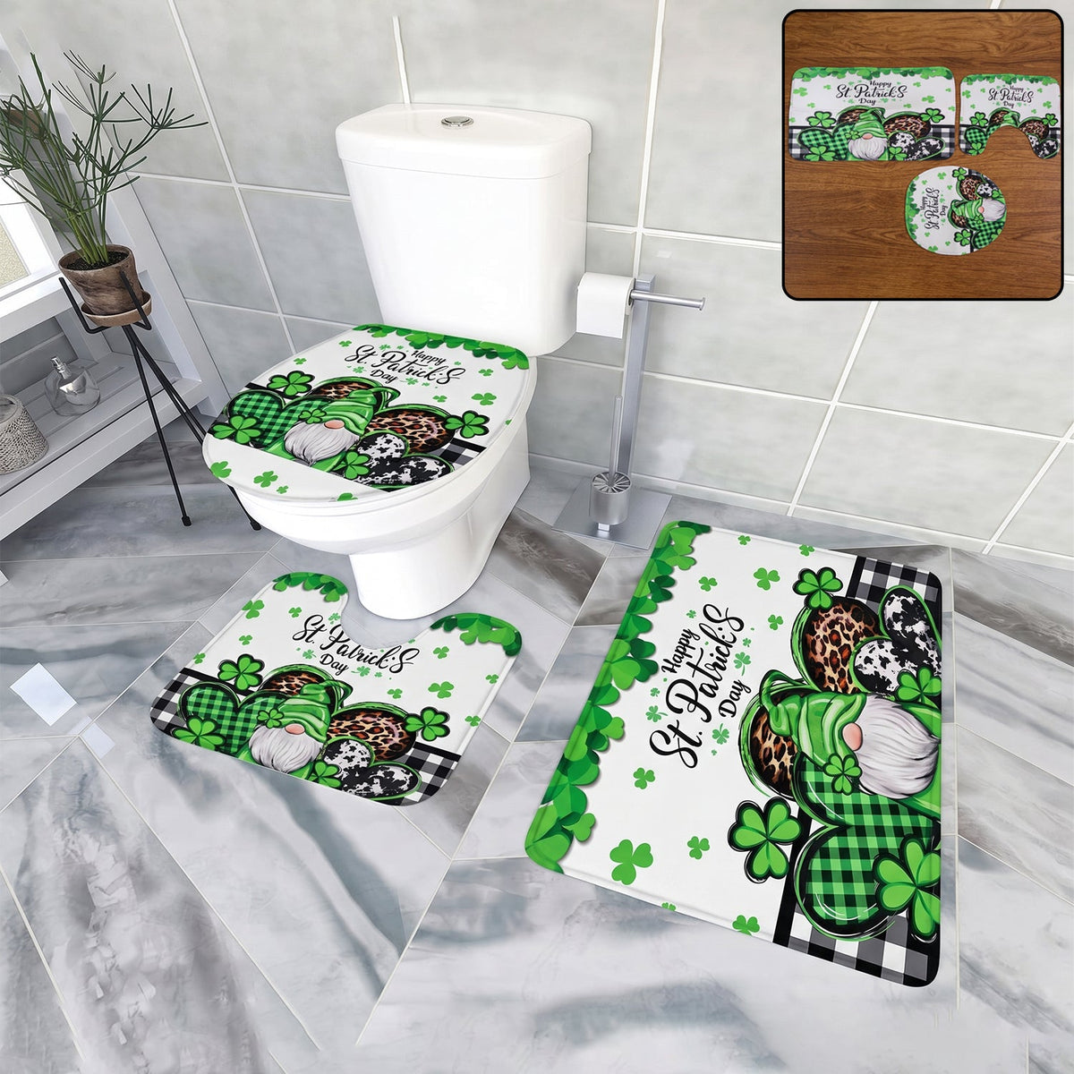 Main image of 3 in 1 bathroom mat set installed in bathroom Main image