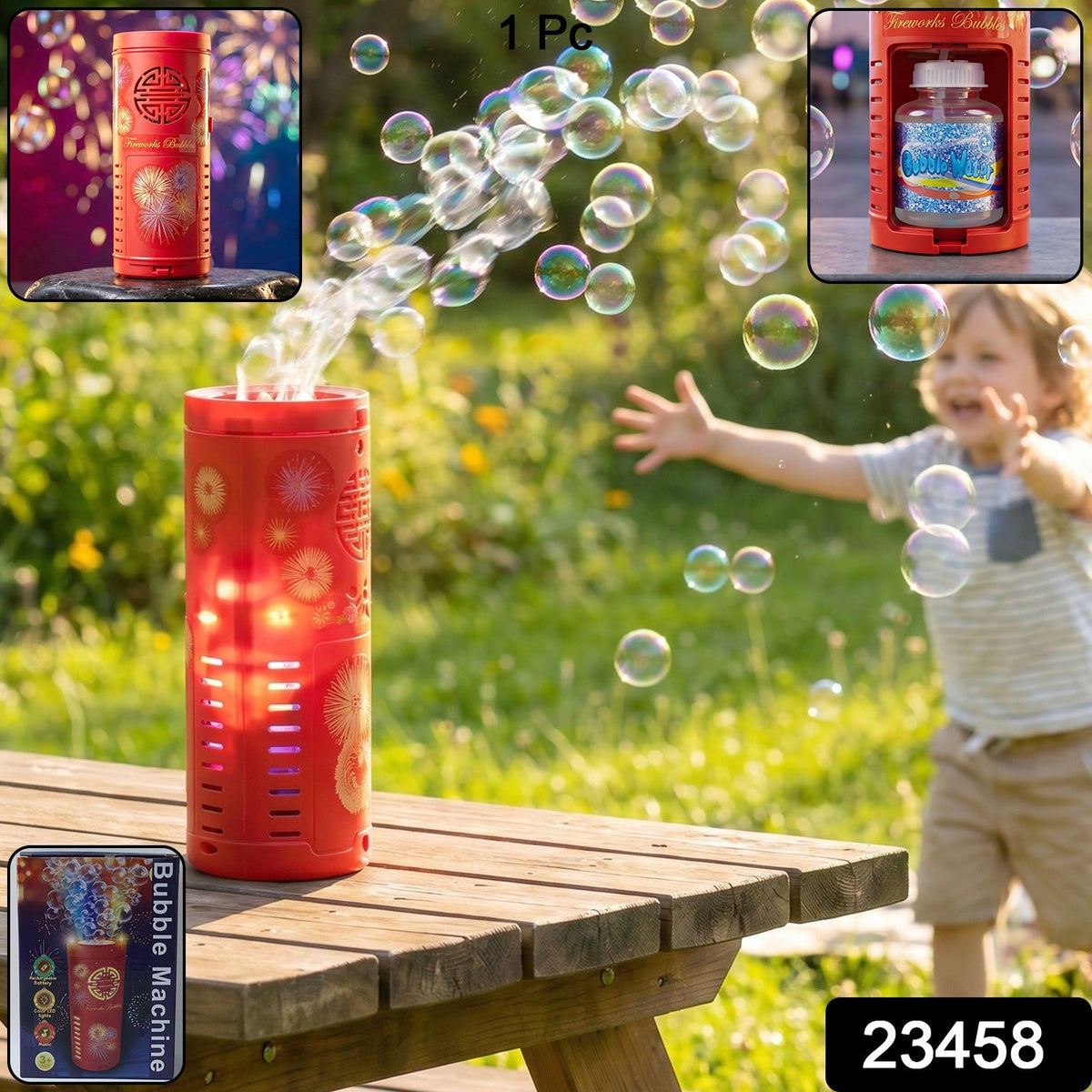 Bubble machine toy emitting bubbles with LED light effects for kids Main image