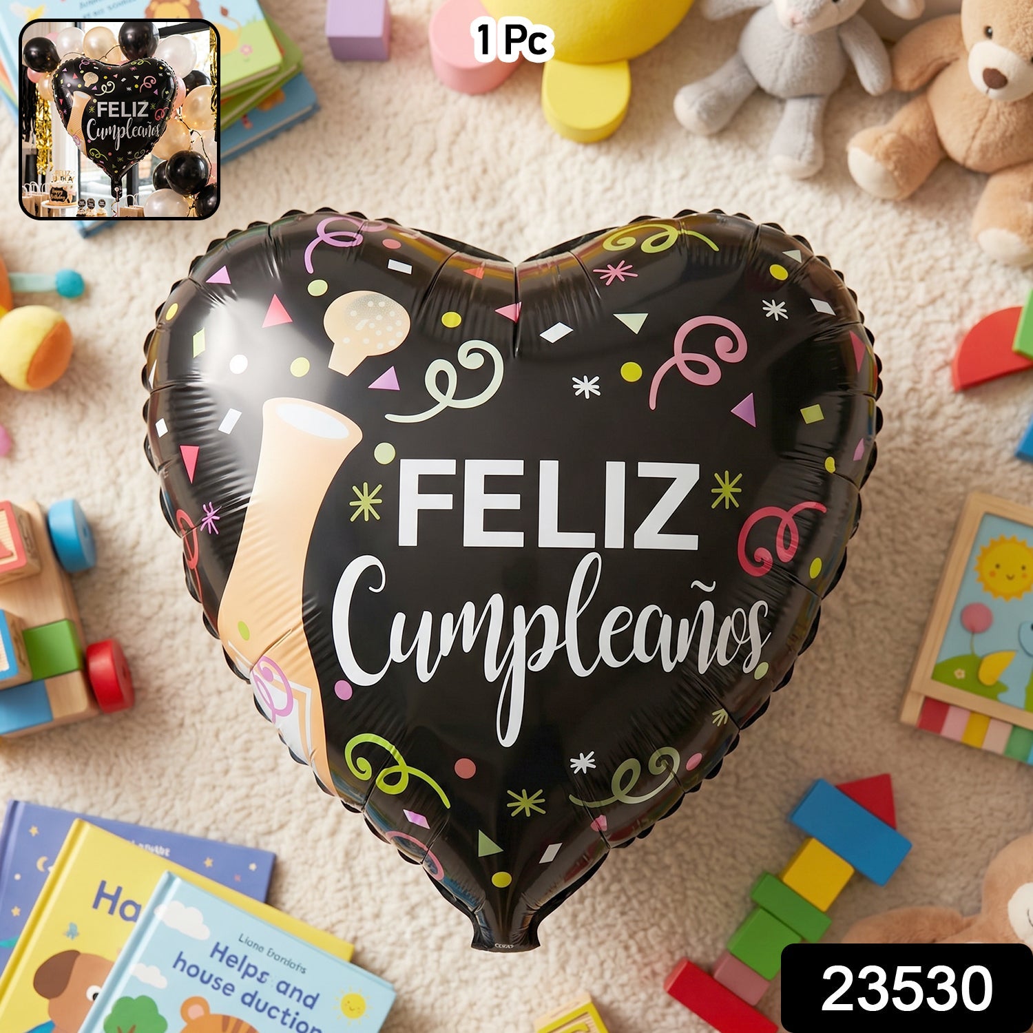 Black Heart Feliz Cumpleaños Foil Balloon – Bright Party Decor Secondary image