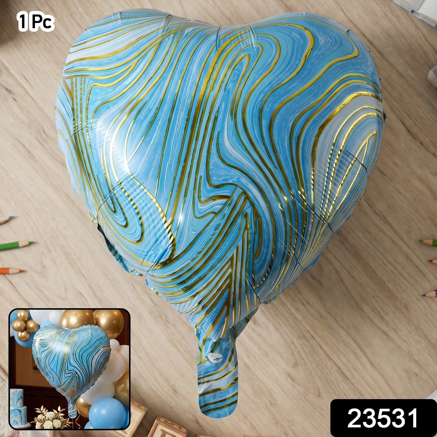 Blue Marble Heart Foil Balloon – Bright & Festive Party Decor Secondary image