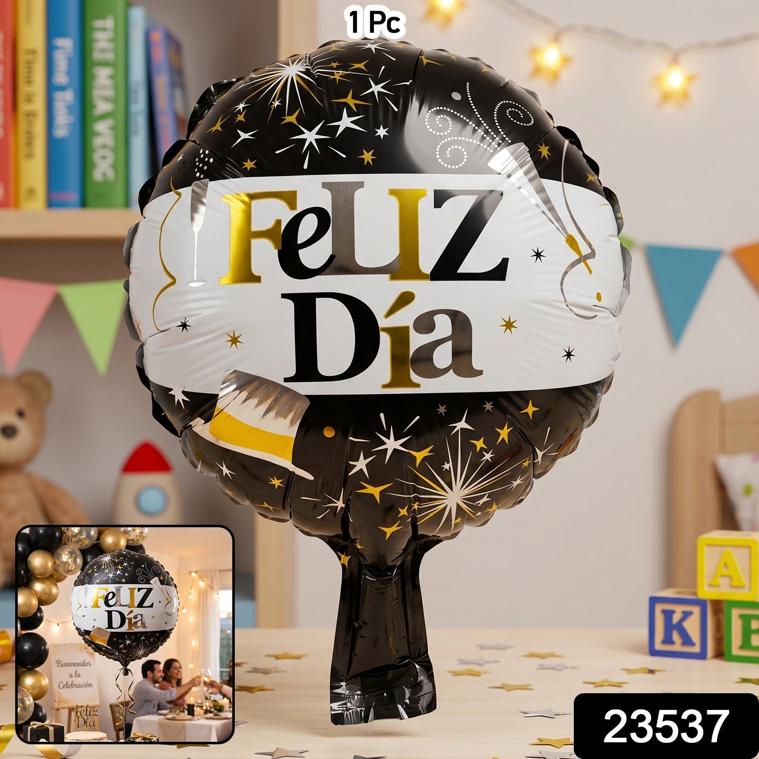 Black Gold 'Feliz Dia' Foil Balloon – Bright Party Decor for Celebrations Secondary image