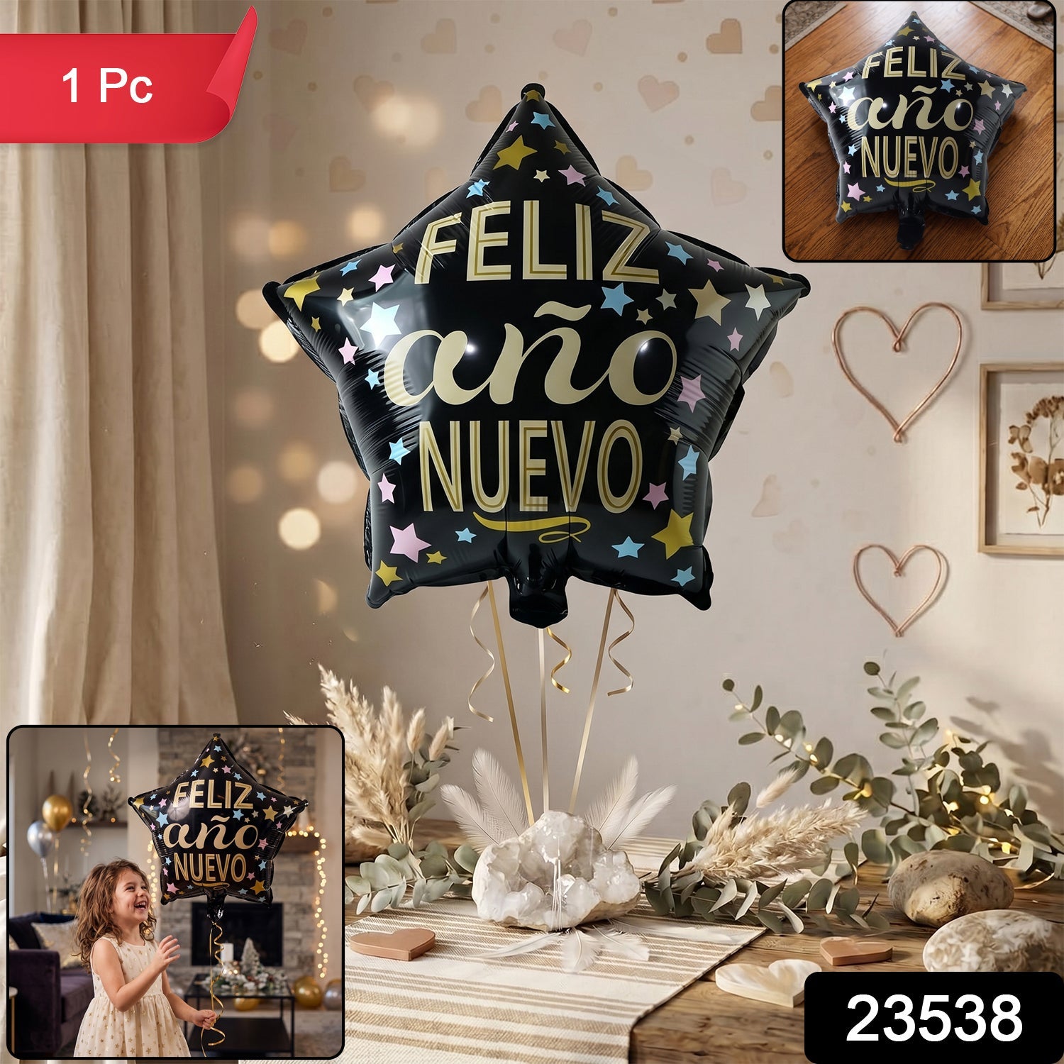Black Star Feliz Ano Nuevo Foil Balloon – Bright Festive Decor Secondary image