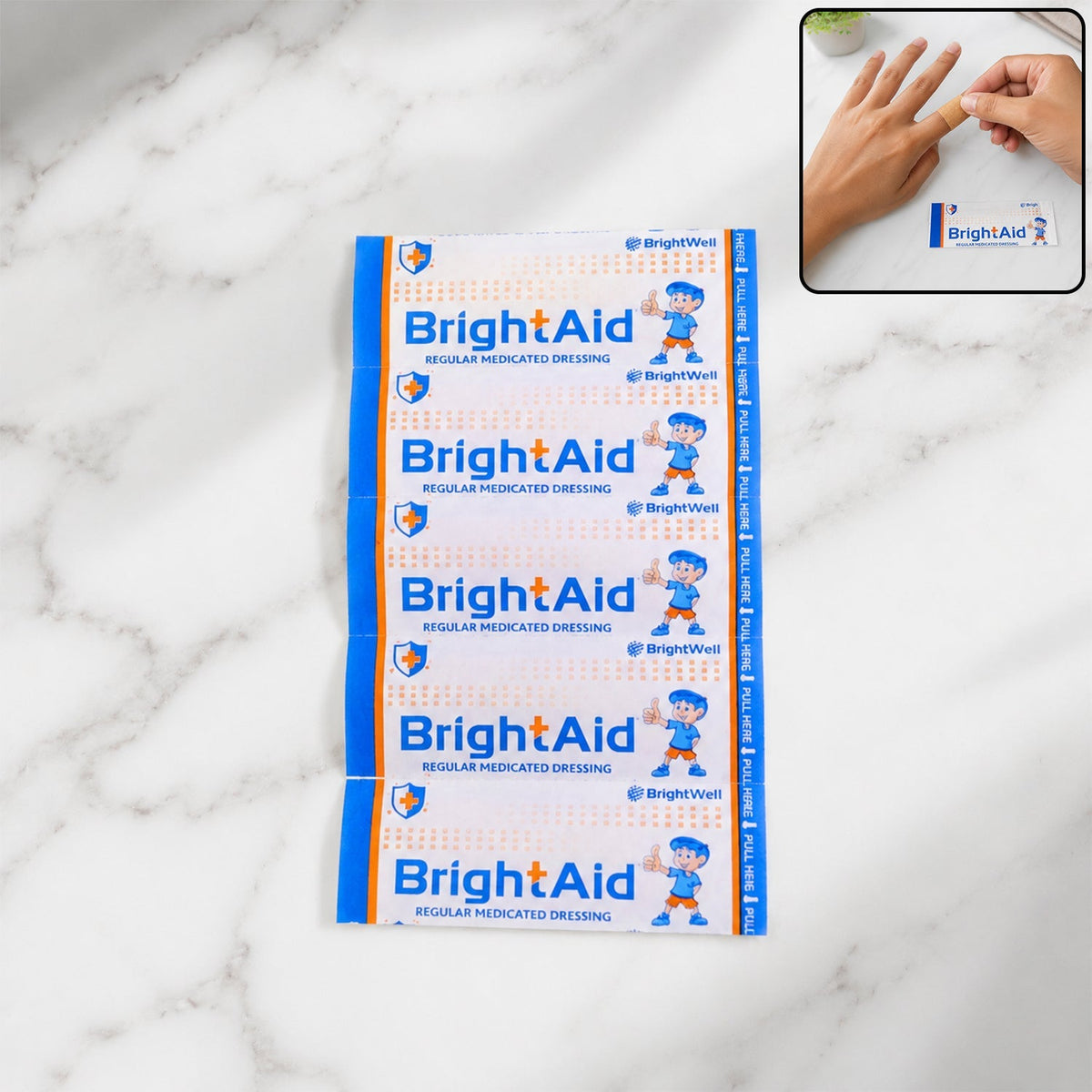 BrightAid adhesive bandages pack for minor wound protection. Main image