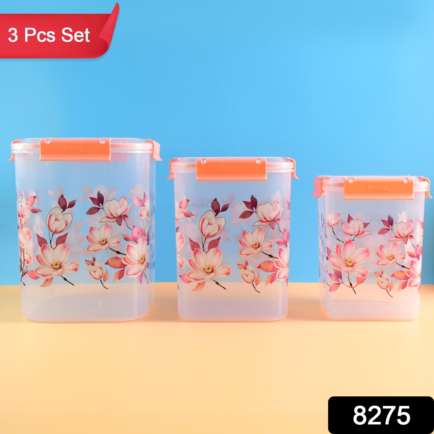 Airtight Food Storage Set – Square Floral Design, 3 Pcs Secondary image
