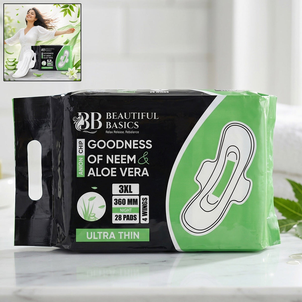 Beautiful Basics sanitary pads pack with neem & aloe vera for freshness Main image