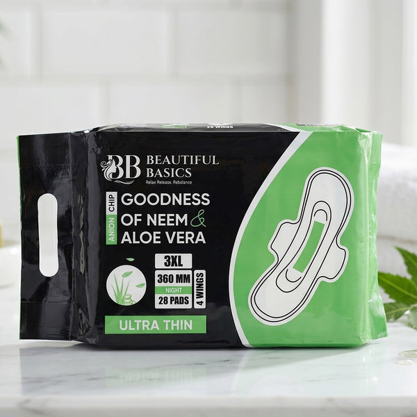 Product close-up of sanitary pads in hand