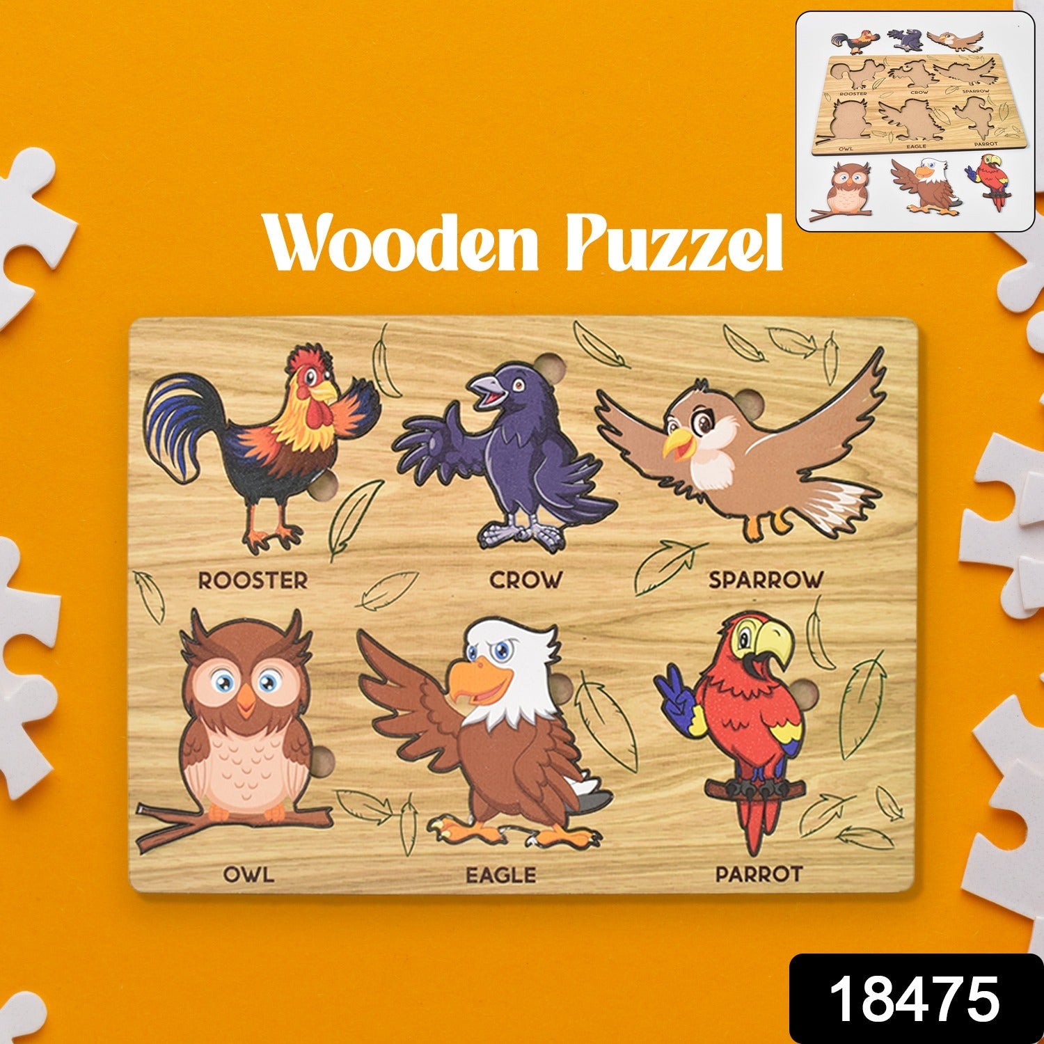 Wooden Bird Puzzle – Educational Board for Kids | Inventive Play Secondary image