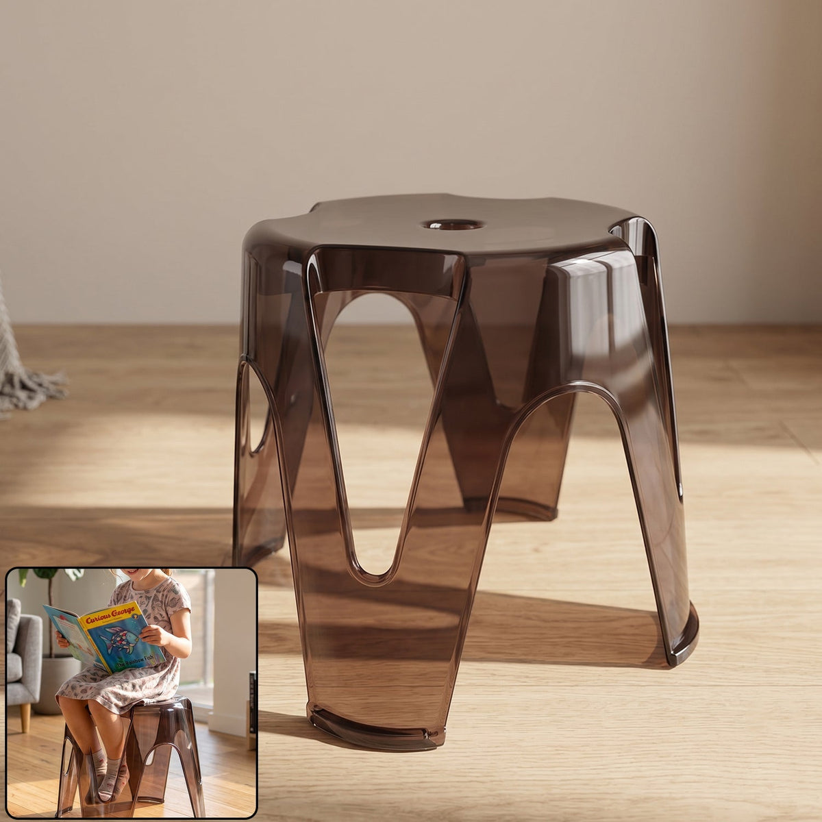 Modern lightweight plastic sitting stool with arch-leg design Main image