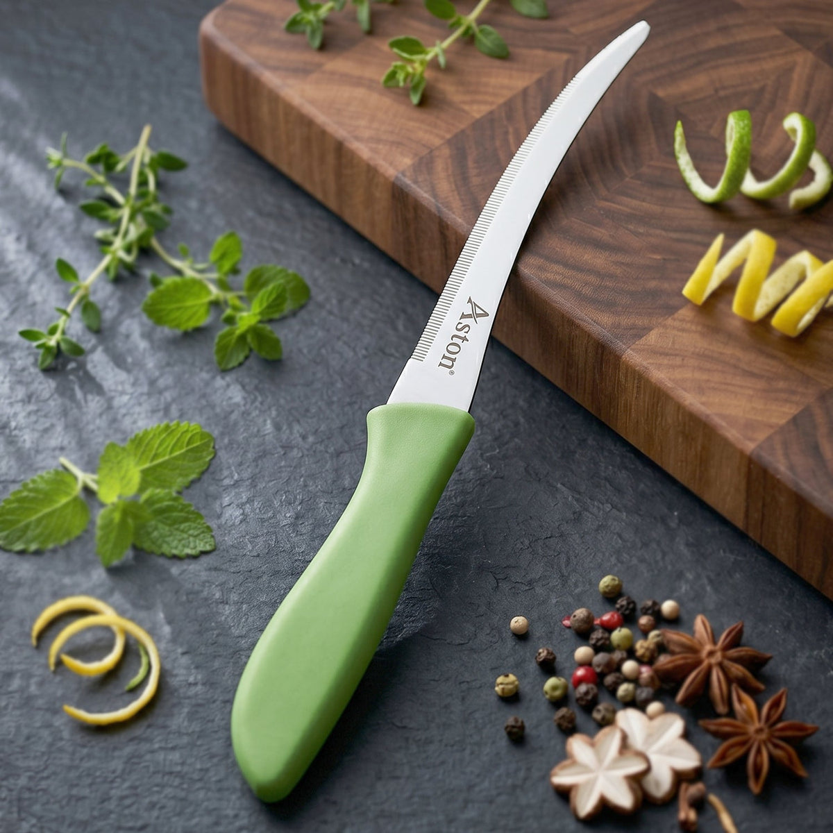 Mix design 8 inch stainless steel kitchen knife with curved serrated blade Main image