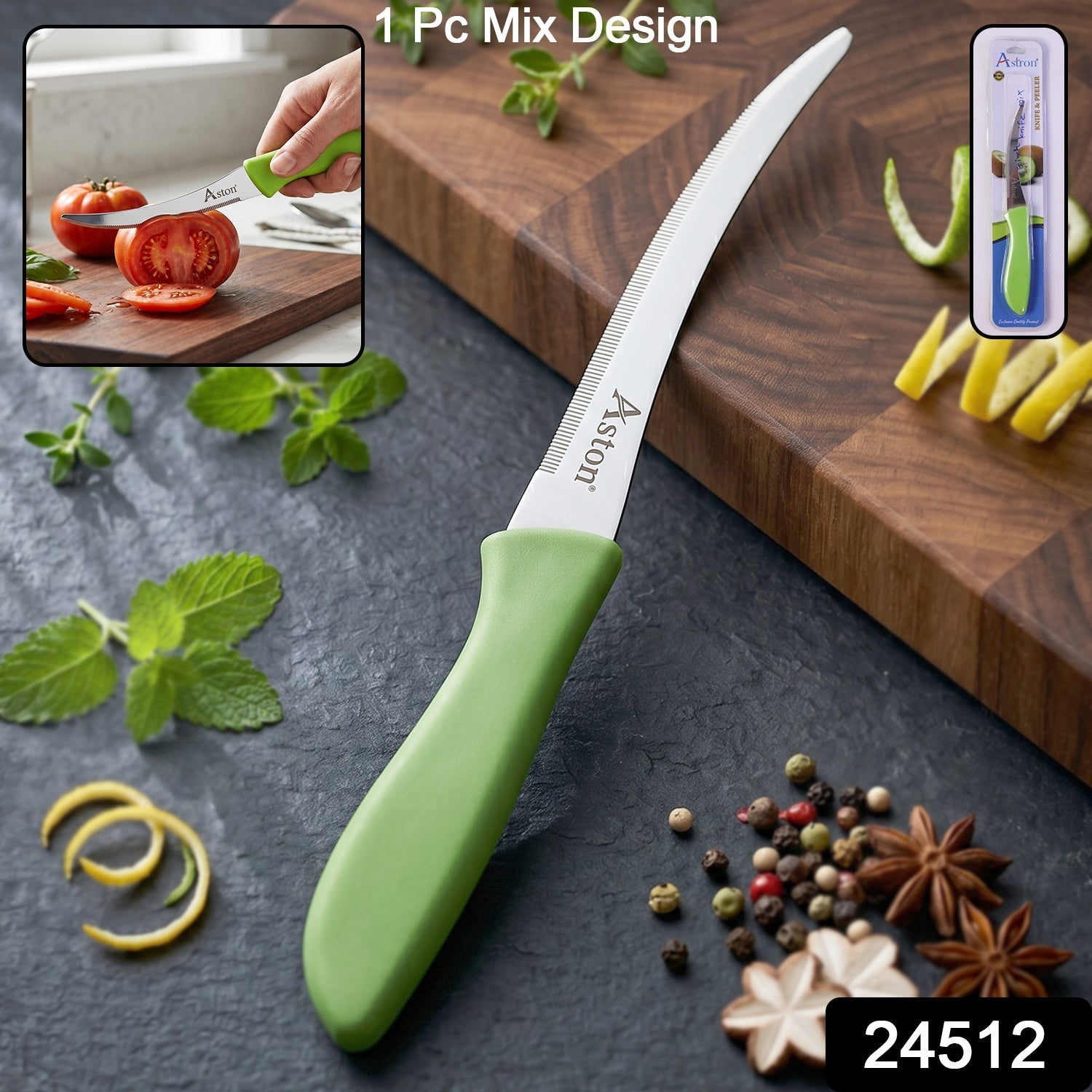 Kitchen Utility Knife – Sharp, Curved Serrated Blade for Precise Cutting Secondary image