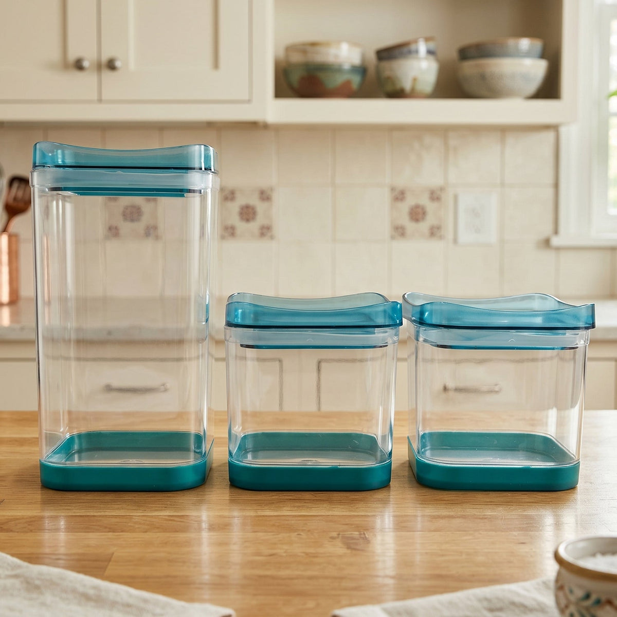 Set of 3 airtight plastic food storage containers with flip-lock lids for kitchen organization Main image
