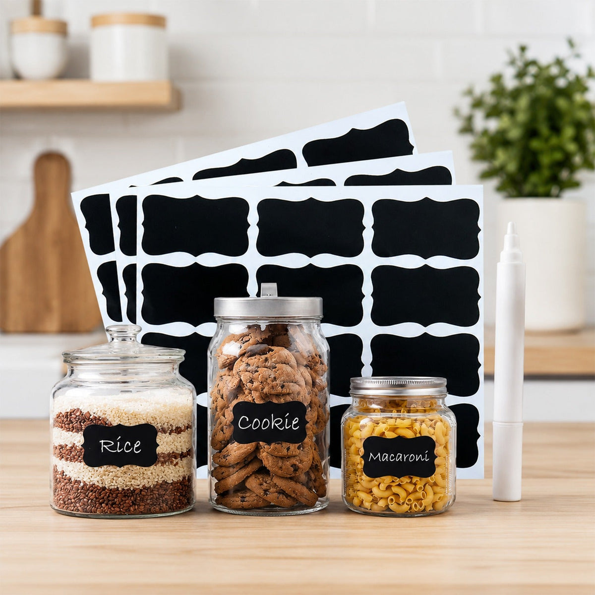 Fancy shape chalkboard sticker labels with marker pen, jar labels (1 set) Main image