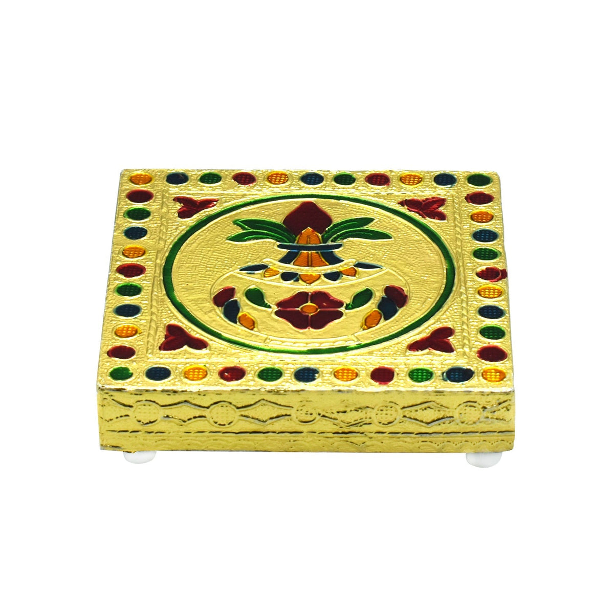 Handcrafted wooden bajot with detailed floral carvings, ideal for pooja or home decor. Main image