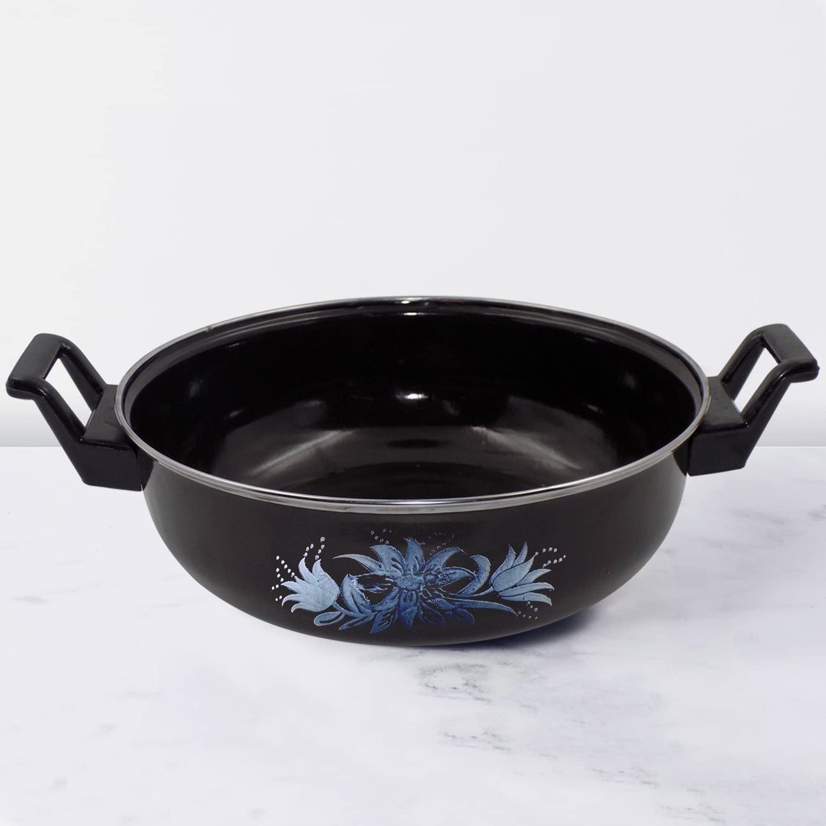 14 inch cast iron kadai showing rustic texture and wide base for Indian cooking Main image
