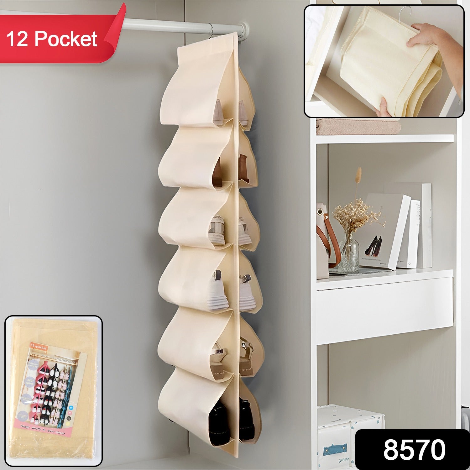 12-Pocket Hanging Shoe Organizer – Space-Saving Durable Storage Secondary image