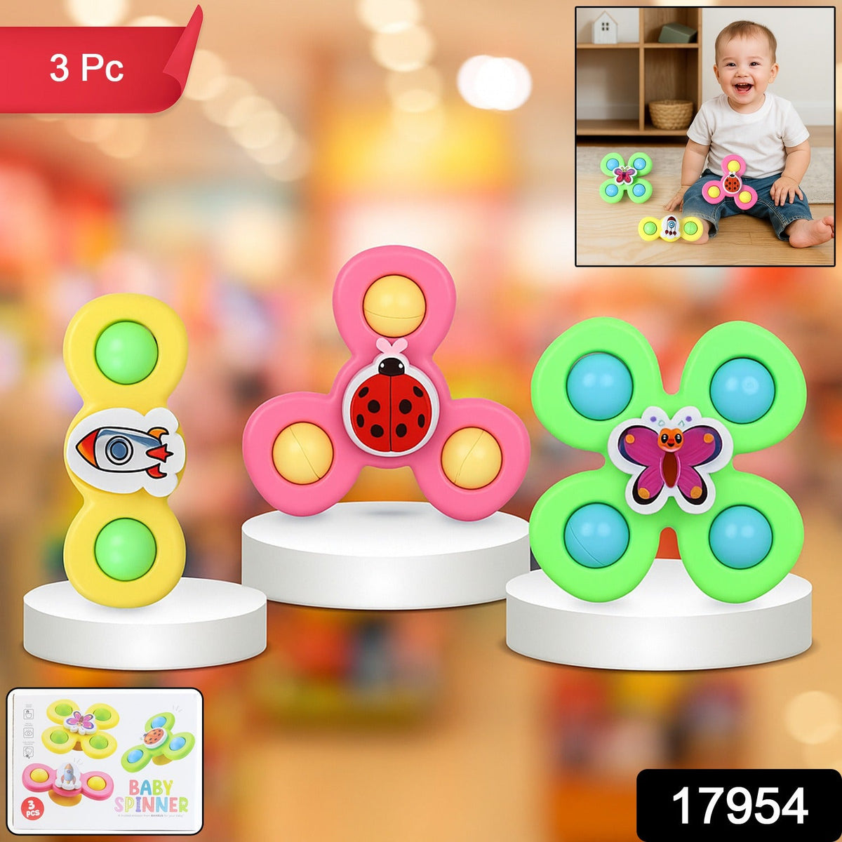 Baby Spinner Toy Set featuring suction cups for secure sensory play Main image