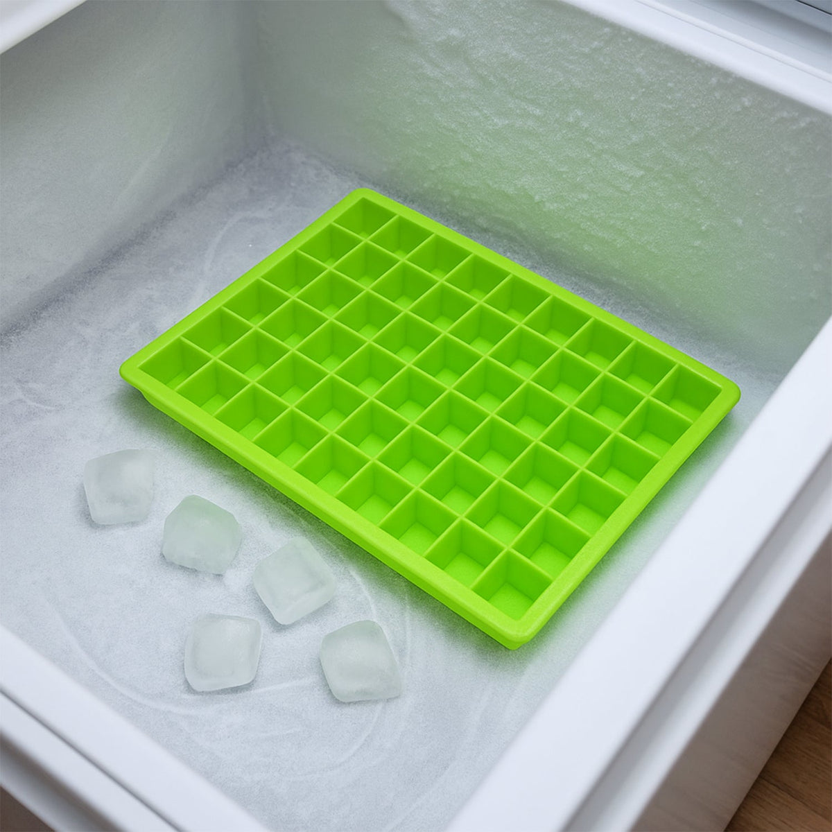 A white 60-Cavity Ice Tray ready to be filled, showcasing its compact design. Main image