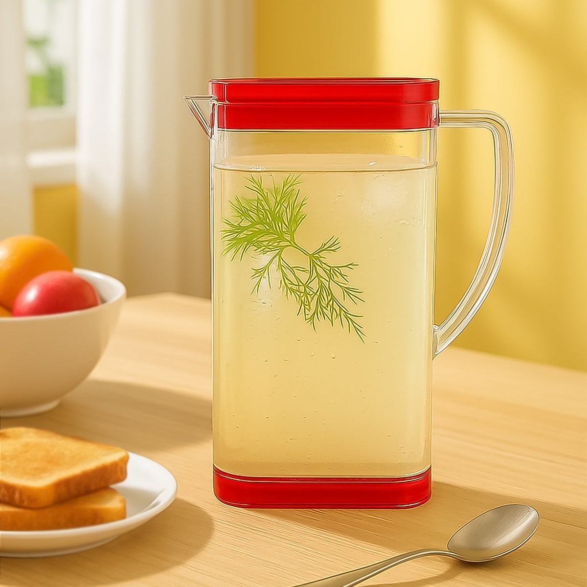 2000ml square plastic water jug with an easy-pour spout and secure lid. Main image