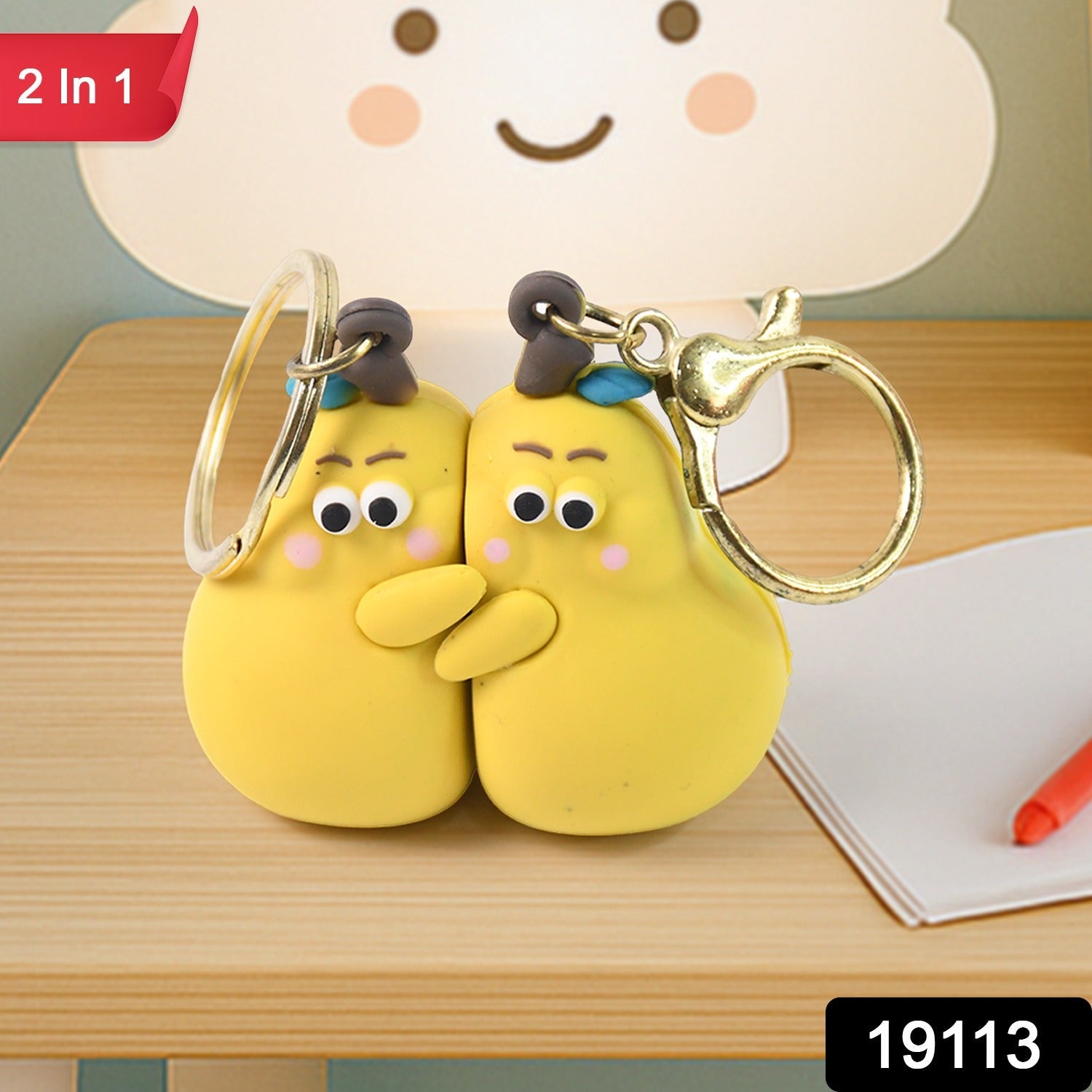 Cute Cartoon Couple Keychain Set – Soft Rubber 2-in-1 Hugging Pair Secondary image