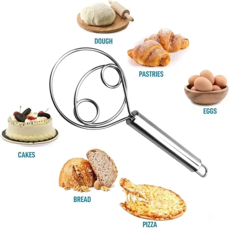 Stainless Steel Dough Whisk Mixer 1 Pc | Danish Dough Blender for Atta, Chapati, Roti, Bread & Pizza Dough | Manual Kitchen Dough Mixer