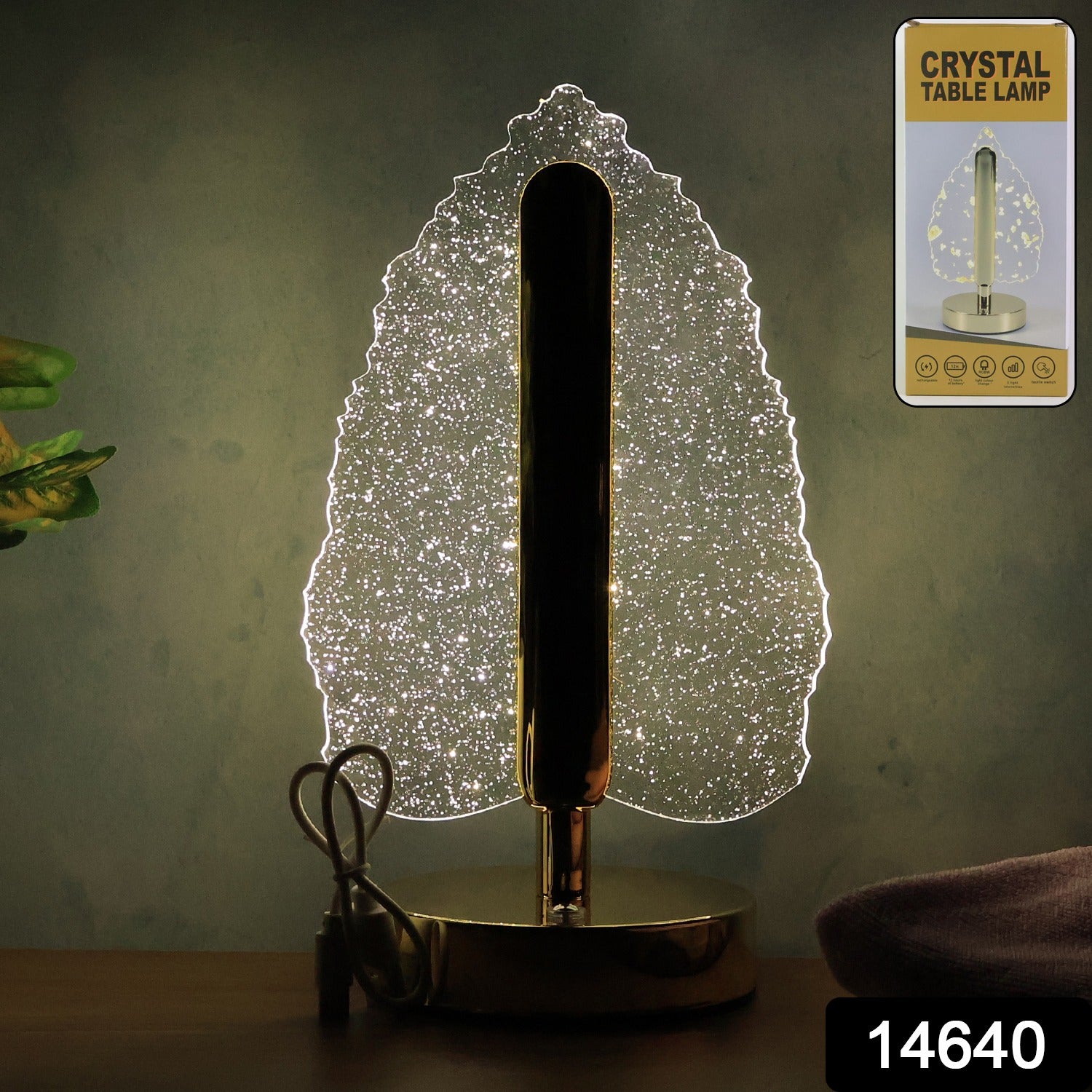 LED Crystal Table Lamp – Elegant Leaf Design with USB Power Secondary image