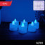 Set of 6 Blue LED Tea Light Candles in container, emitting blue light