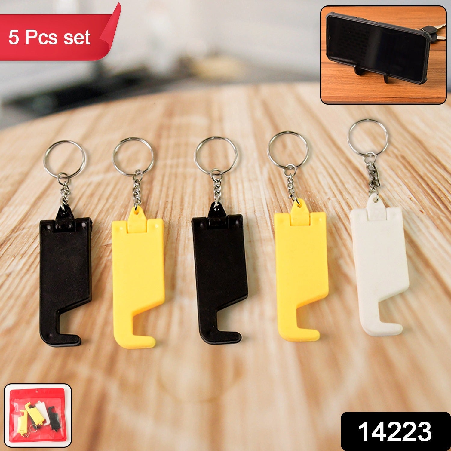 Plastic Keychain Mobile Stand – 2 in 1 Multicolor Phone Holder Set Secondary image