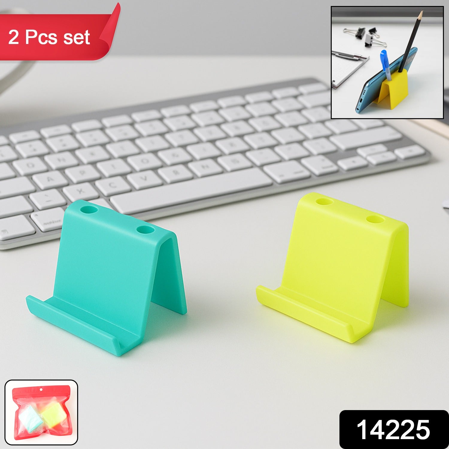 Mobile Phone Stand & Pen Holder – Compact Desk Organizer (2 Pc) Secondary image