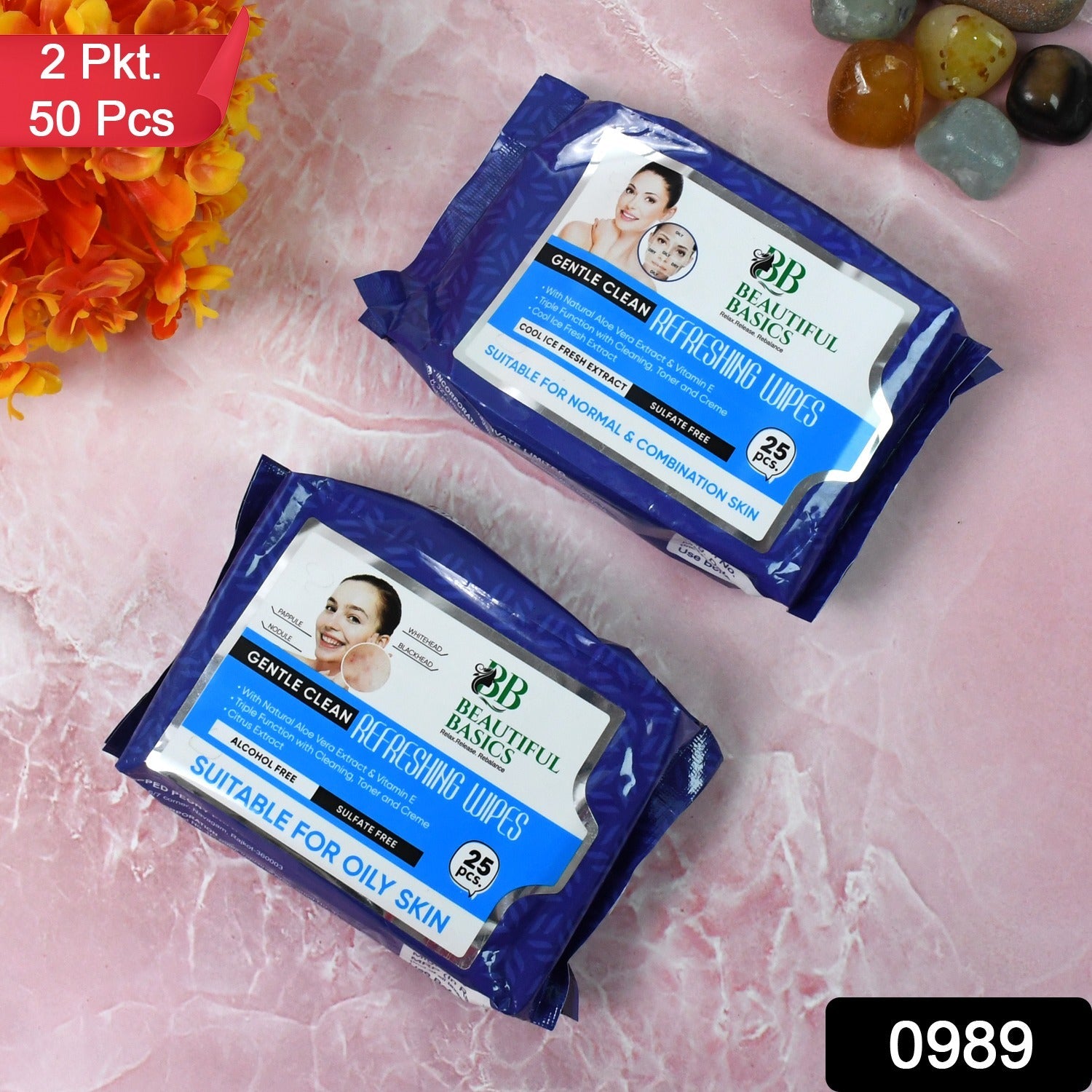 Oily Skin Face Wipes – Refreshing Cleansing | Beautiful Basics (2x50) Secondary image