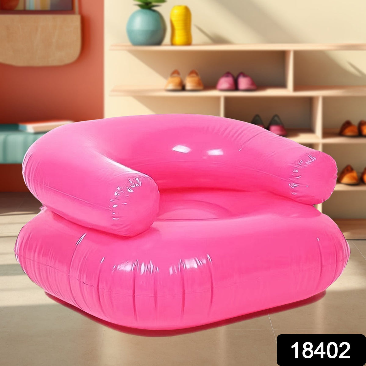 Blue inflatable kids sofa chair with armrests for comfortable seating. Main image