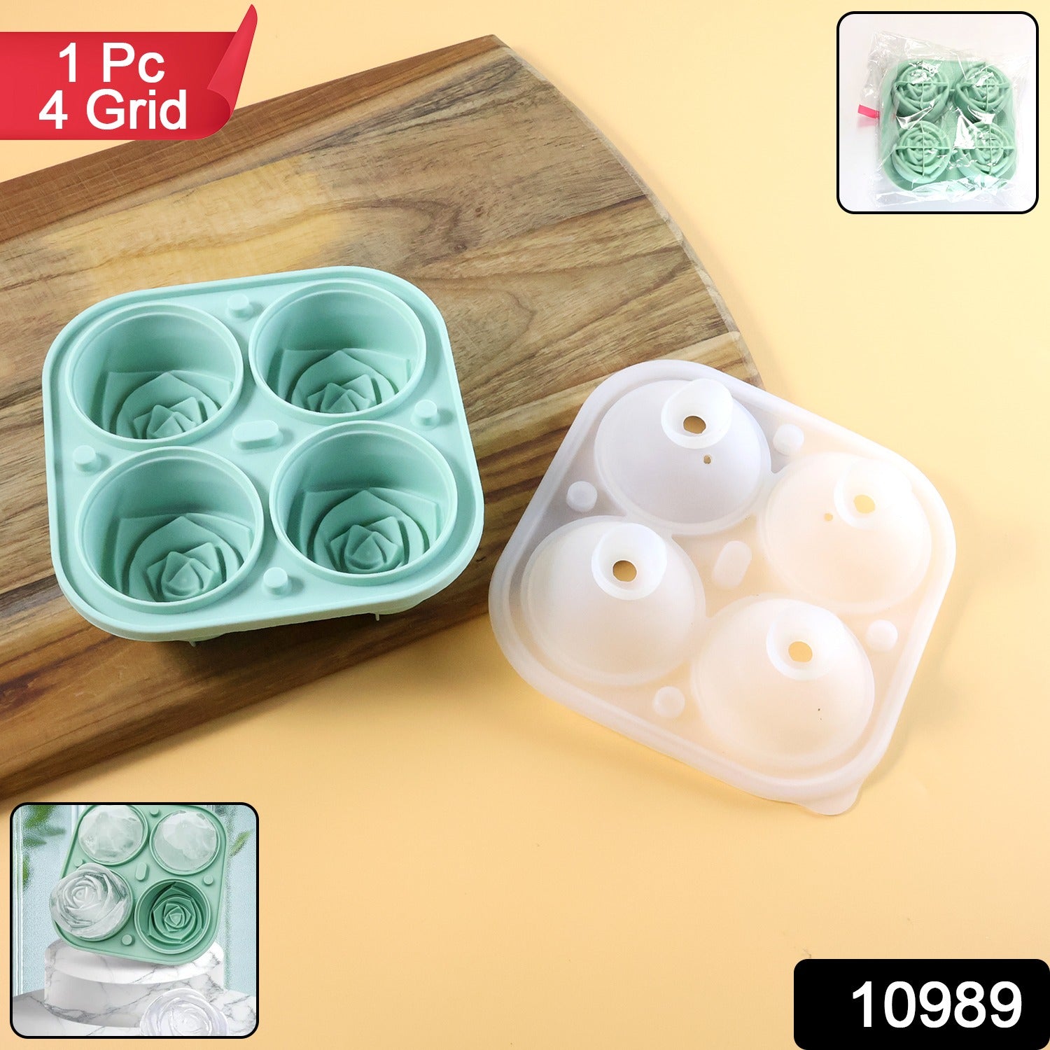 Rose Shape Ice Cube Tray – 4-Grid Silicone Mold with Lid Secondary image