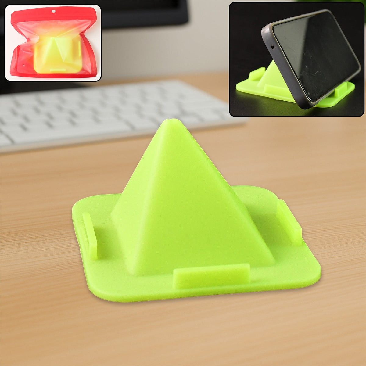 Durable pyramid mobile stand on desk holding smartphone securely Main image