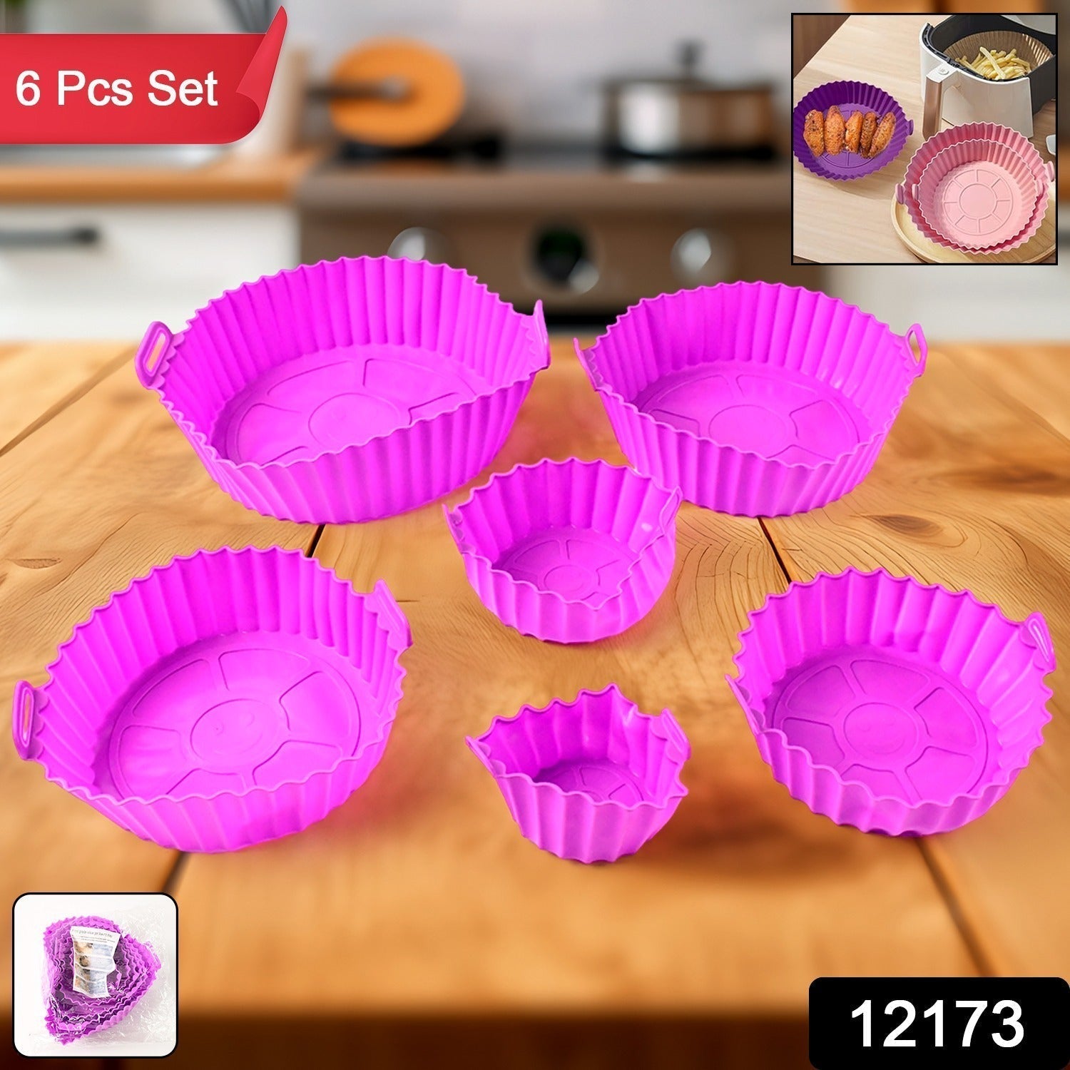 Air Fryer Silicone Pot with Handles – Reusable 6 Pc Set Secondary image