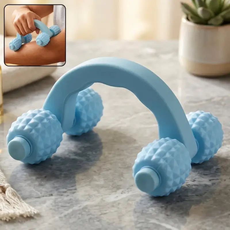 4-Wheel Manual Body Massager Roller – Handheld Deep Tissue Muscle Massage Tool for Neck, Back, Legs & Arms