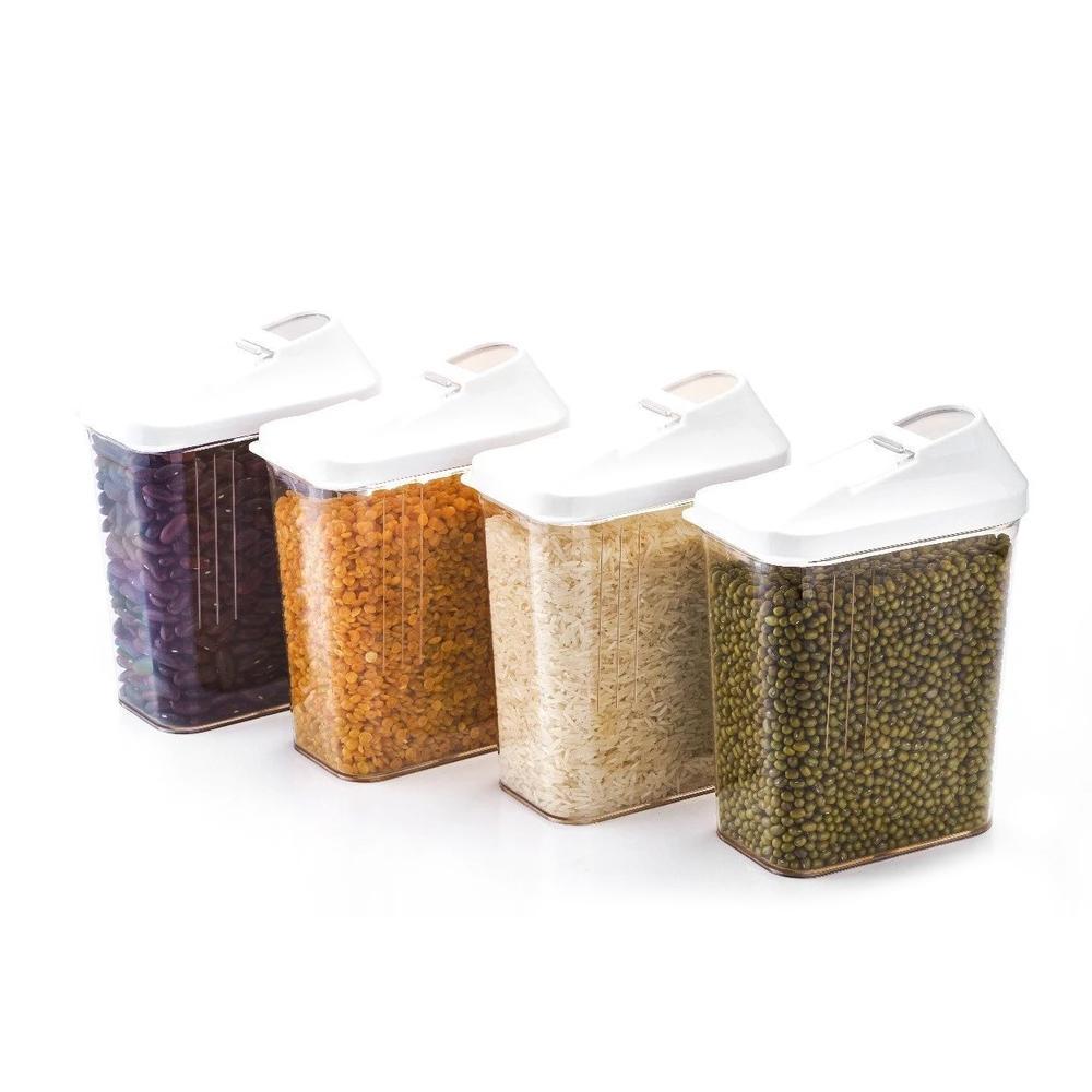Set of 6 Organivo easy flow storage jars with vibrant lids. Main image