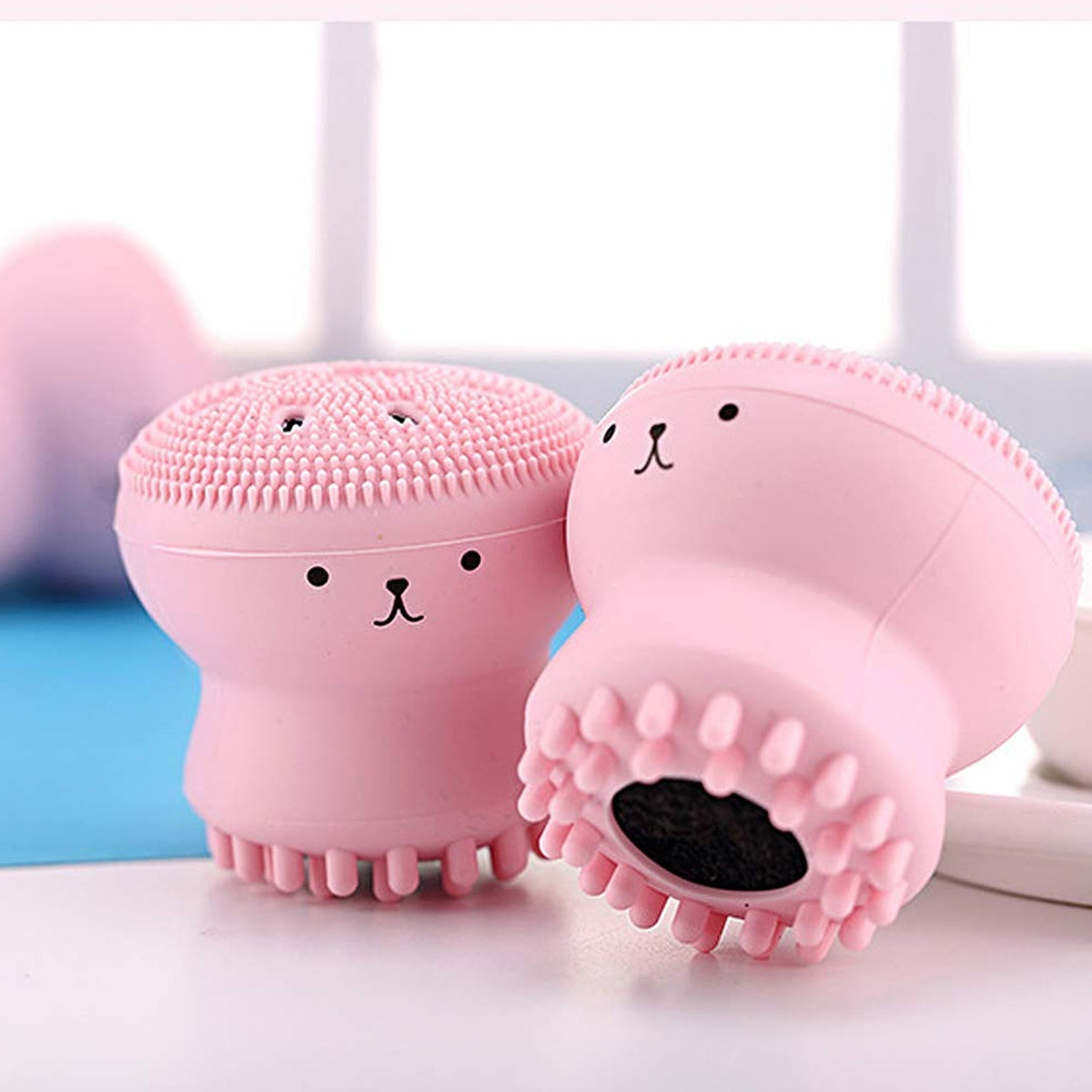 Cute octopus-shaped silicone facial cleansing brush for gentle skincare routines. Main image
