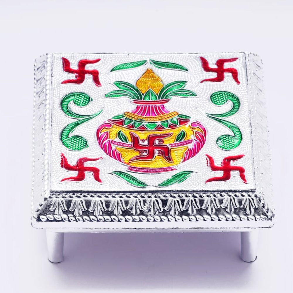 Handcrafted Aluminium Foil Bajot for pooja, featuring intricate traditional designs. Main image