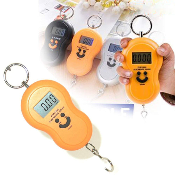 Side view of the handy digital scale, highlighting its ergonomic shape.