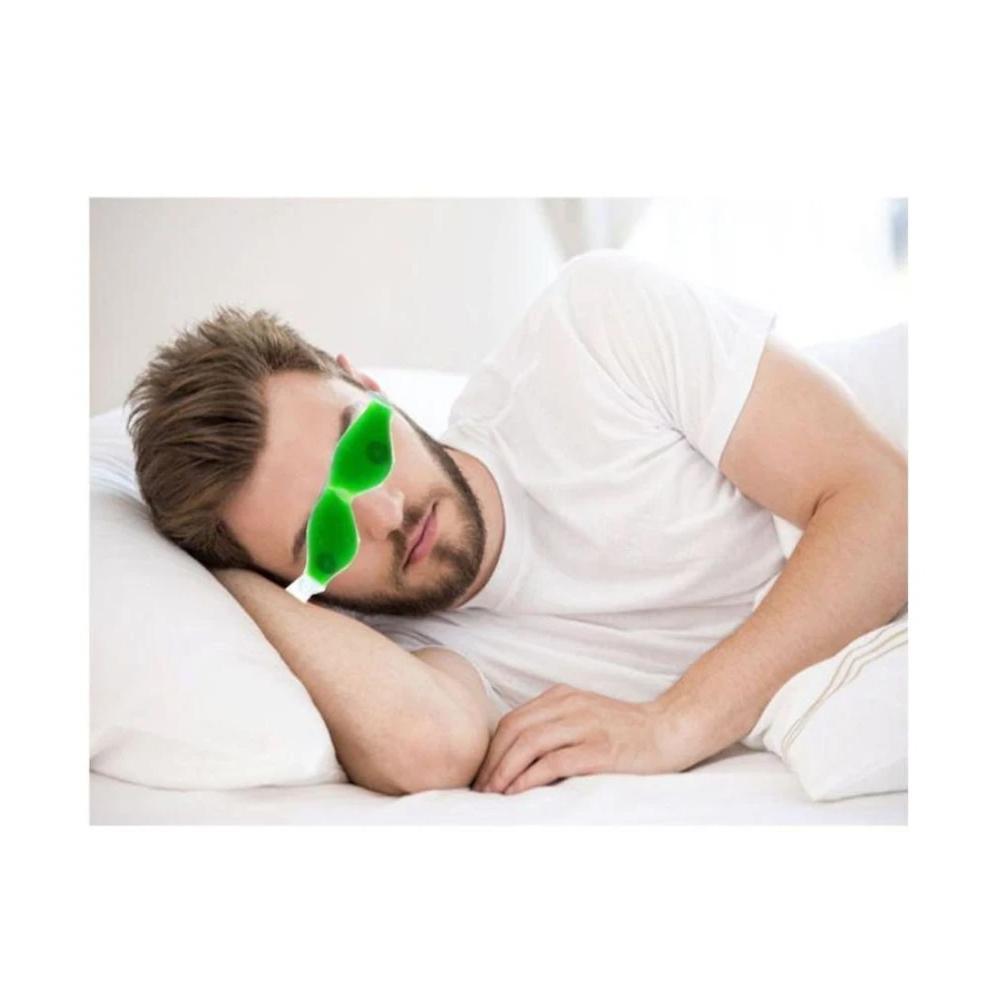 Vibrant green cold gel eye mask with stick-on straps, ready for soothing relief. Main image