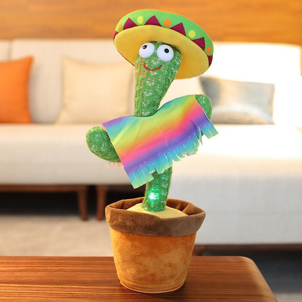 Vibrant green dancing cactus toy with glowing LED lights and musical features. Main image