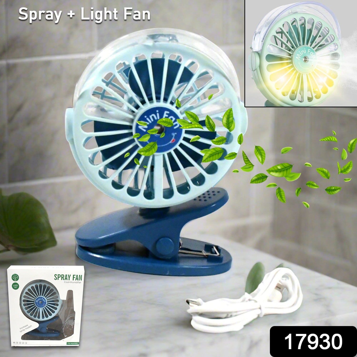 Portable Clip-on Fan – USB, 3-Speed, Light & Spray | Secondary image