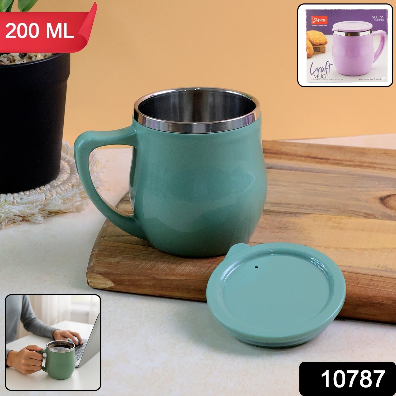 Double-Wall Desk Mug – Stainless Steel, Spill-Resistant 200ml Secondary image