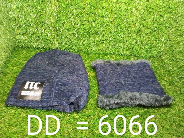 The complete woolen beanie scarf set laid flat, highlighting its soft fabric.