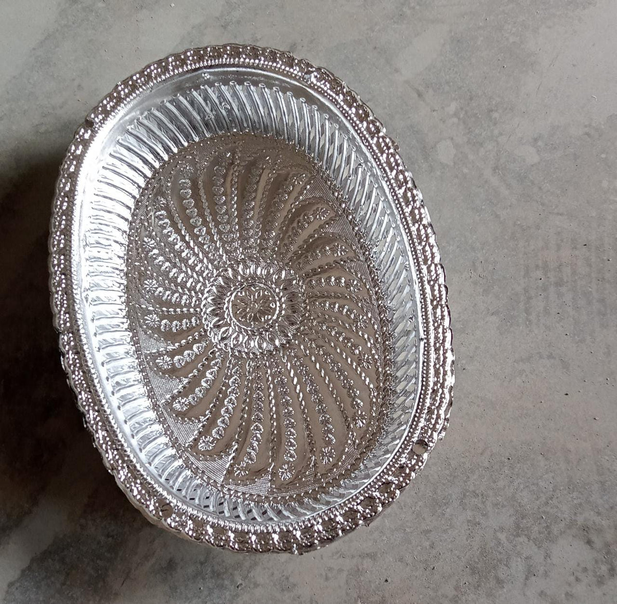 Multipurpose royal design oval silver gift tray for dry fruits. Main image