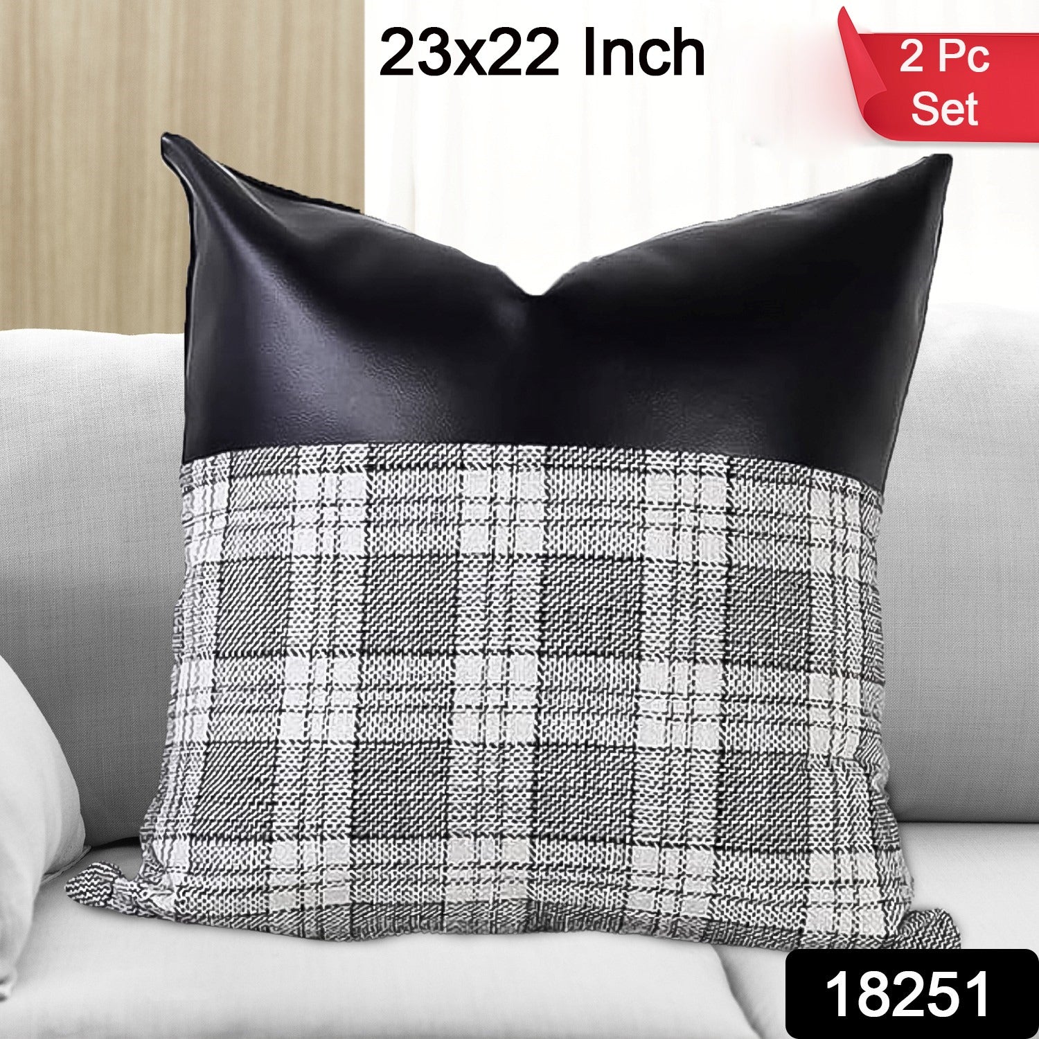 Leather & Cotton Pillow Covers – 23x22 Inch Set of 2 | Styleva Secondary image